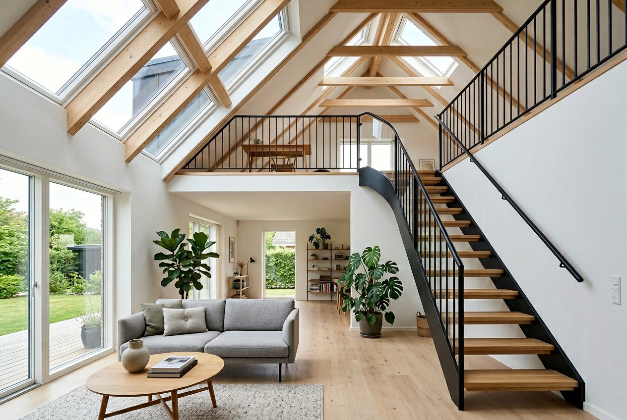 Sådan matcher du nyt tag med halvsvingstrapper i boligen